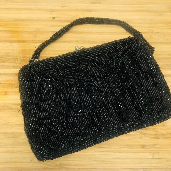 Handbags - Vintage Walborg Black Silver Beaded Clutch | Evening Purse Handbag 1950s Style
